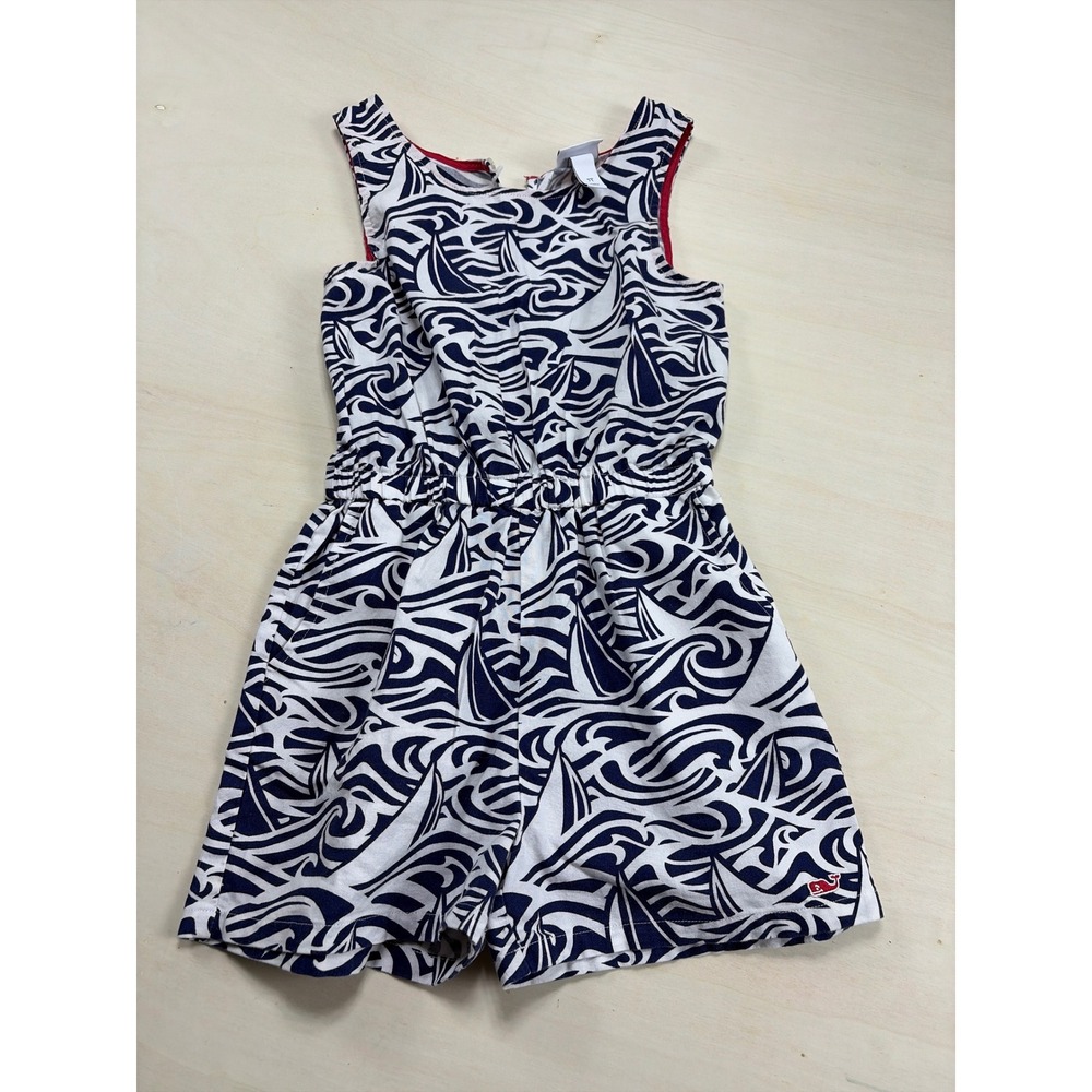 Vineyard Vines for Target Girls Navy White Sailboat  Romper 5TNautical Cotton